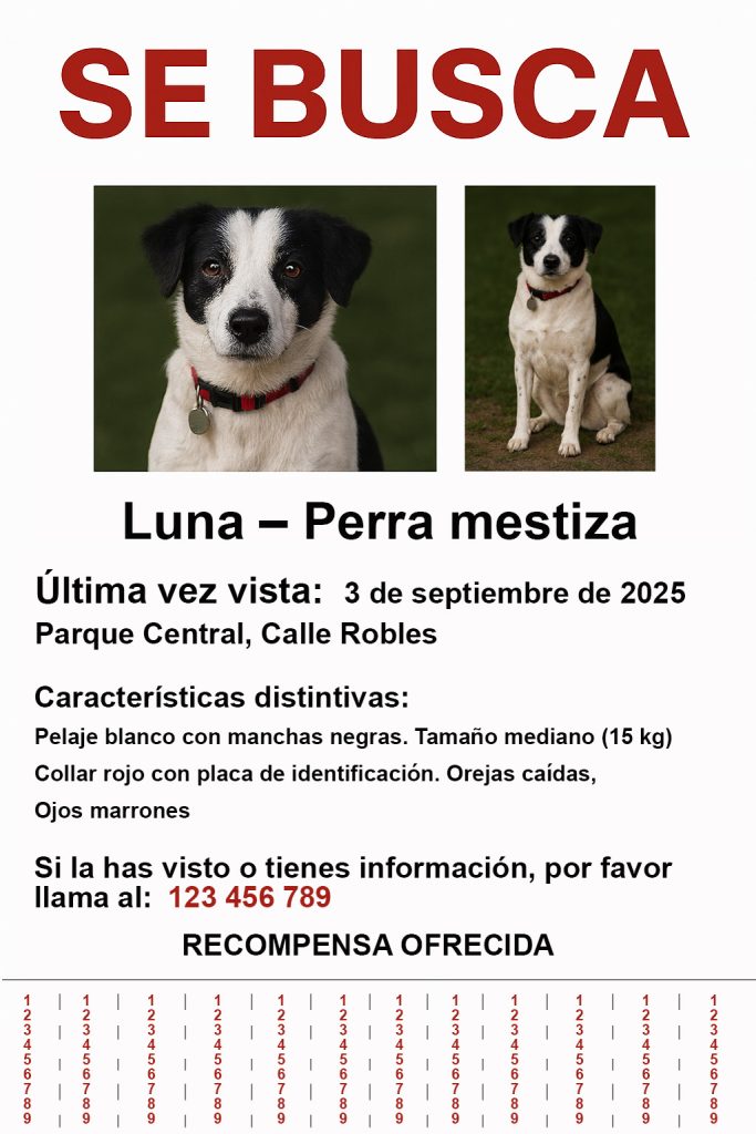 Se busca - cartel ejemplo | Alerta Mascotas